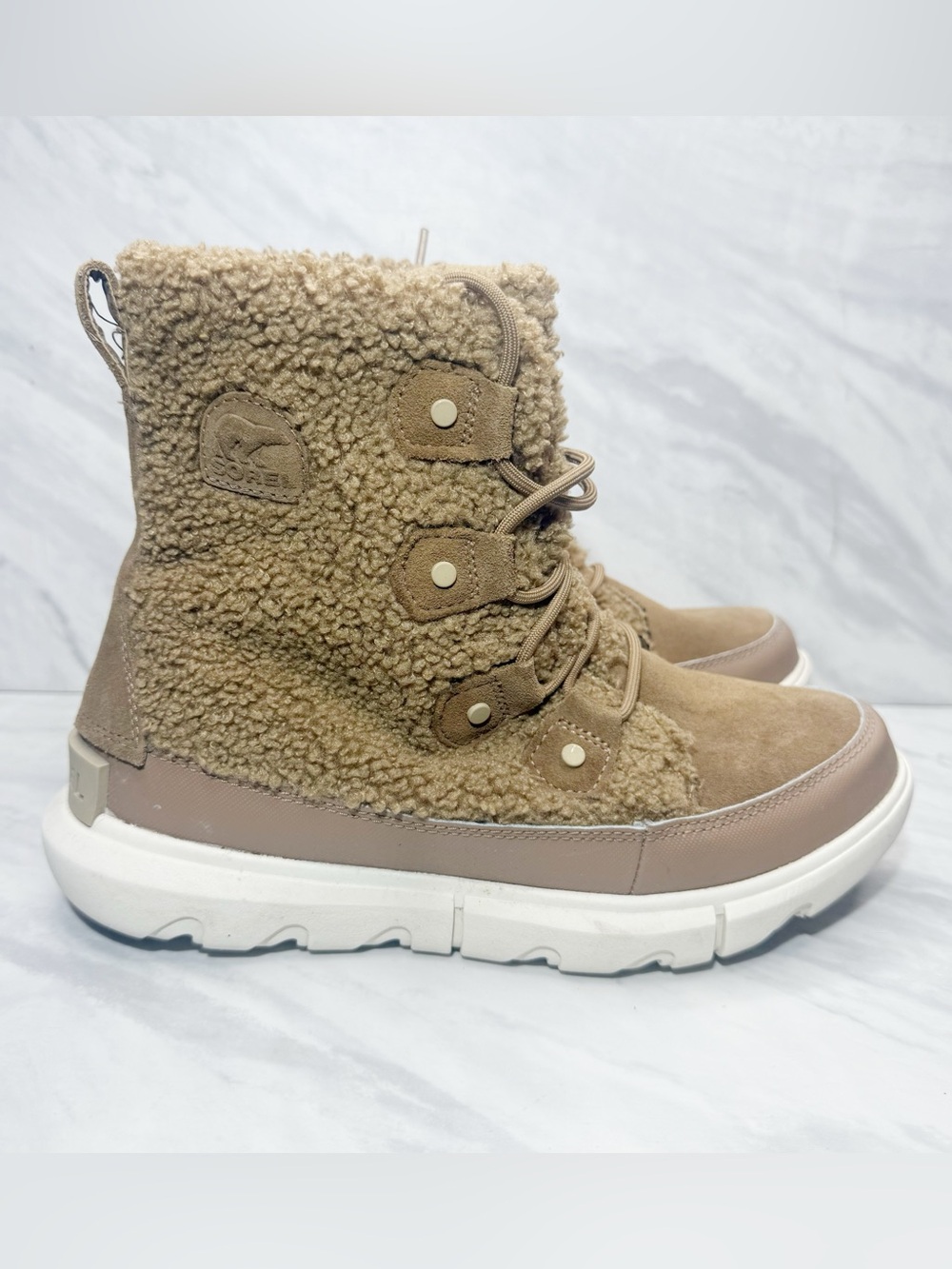 Sorel Women's Sherpa Lace-Up Ankle Boots in Tan